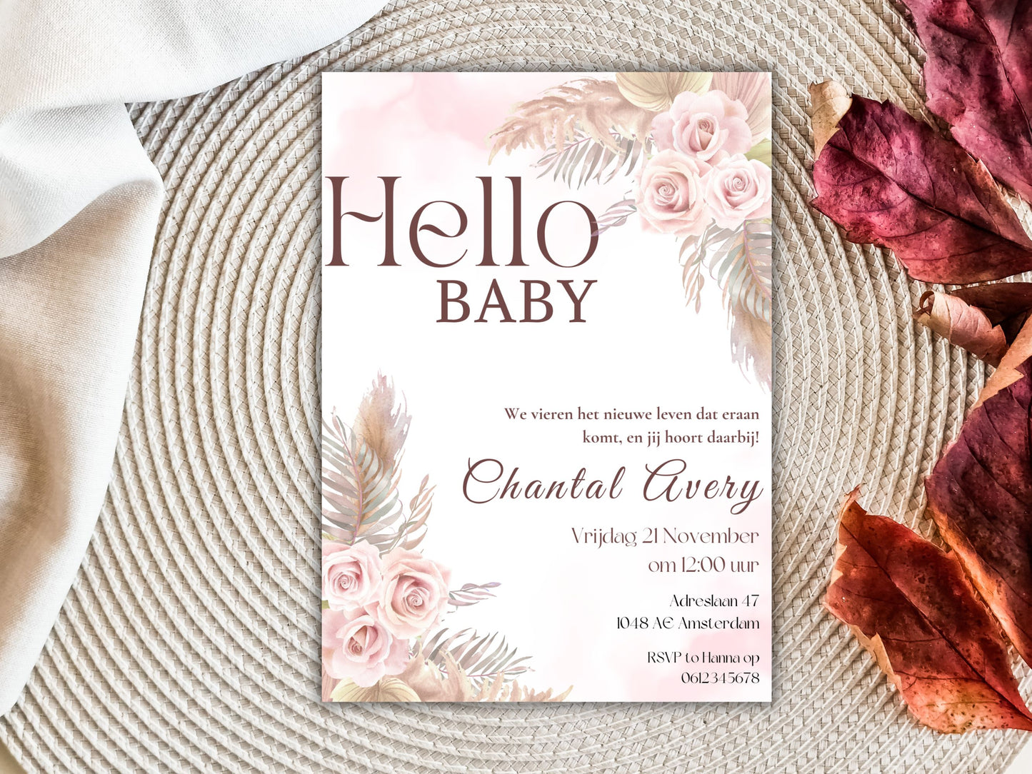 Babyshower/Gender reveal uitnodiging Boho