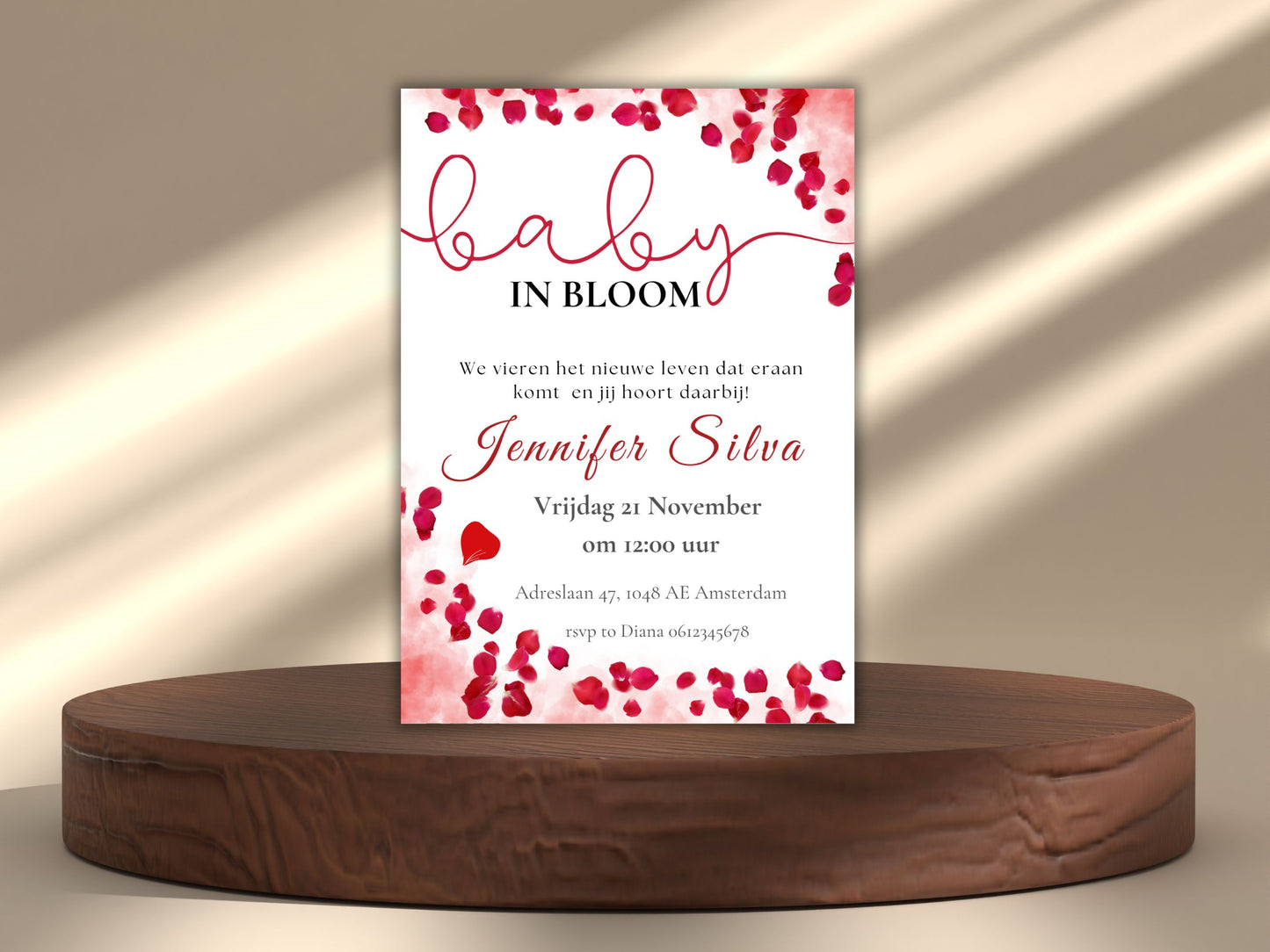 Babyshower uitnodiging Rozen Baby in bloom