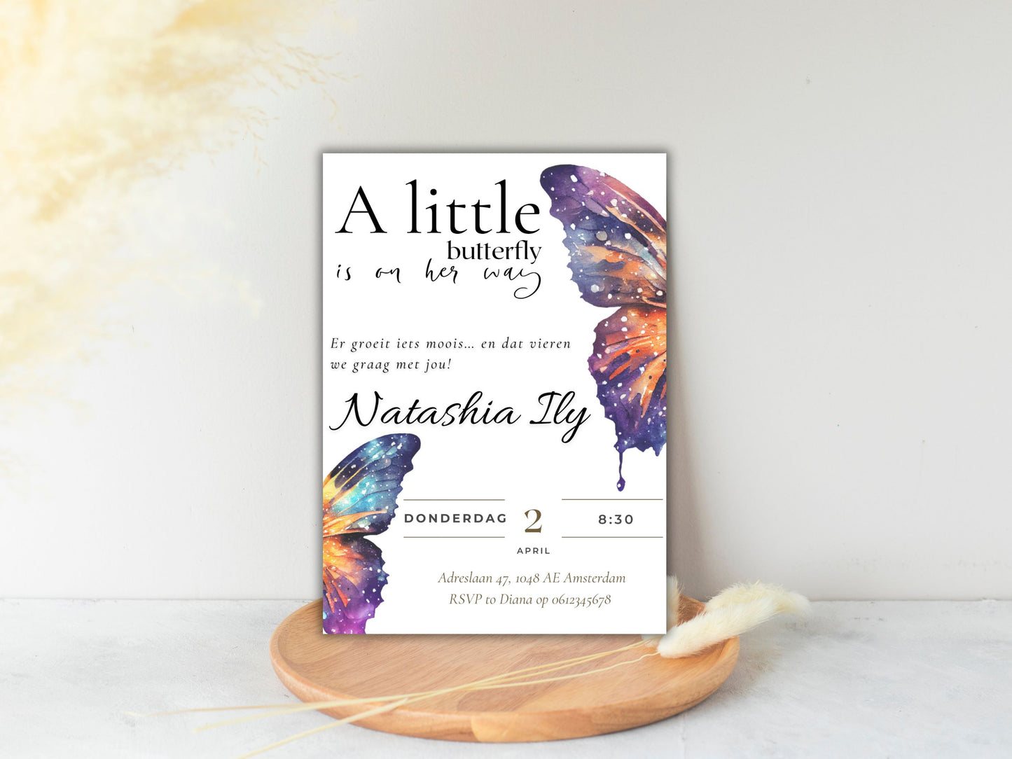 Babyshower uitnodiging A little butterfly on the way