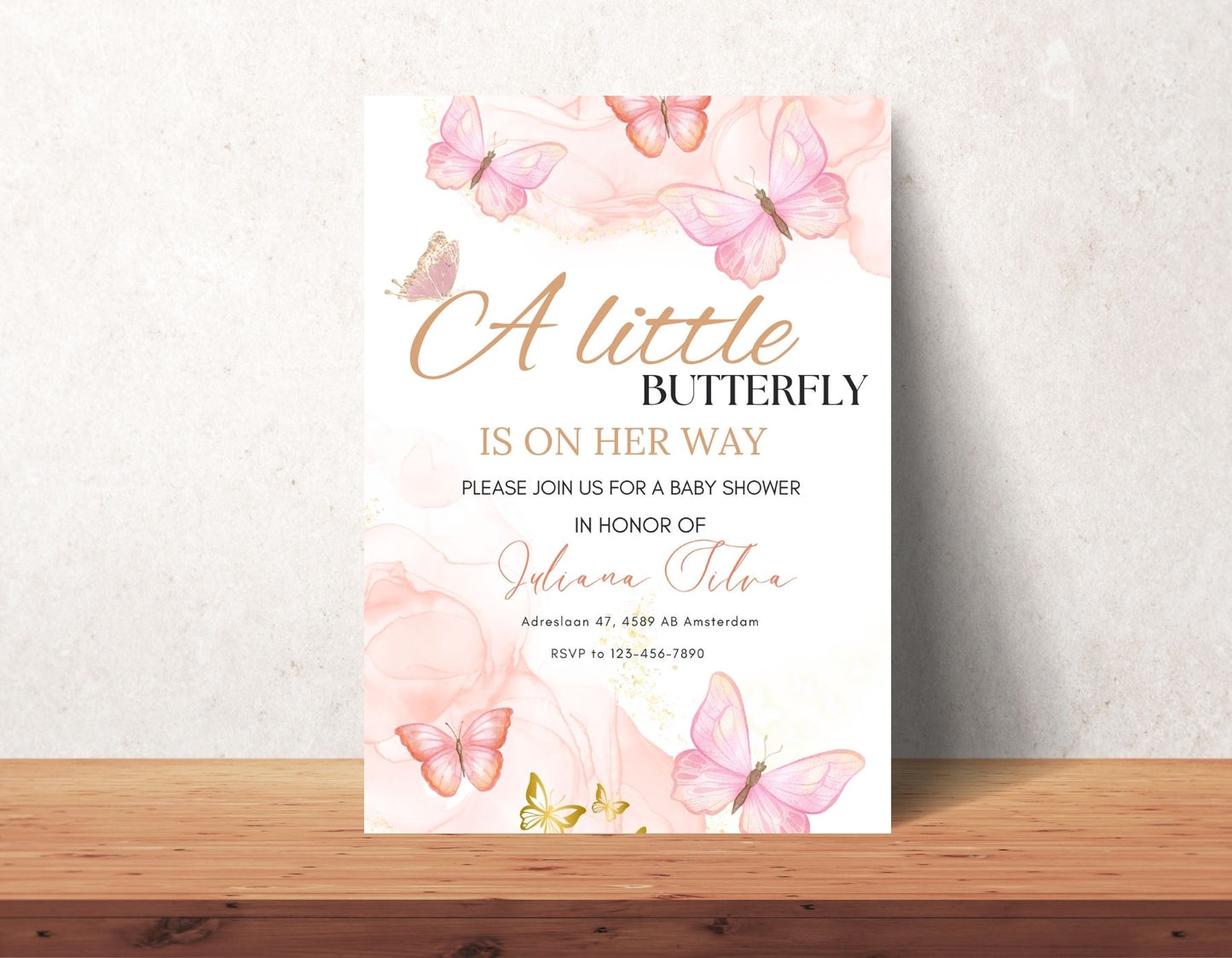 Babyshower uitnodiging butterfly on the way