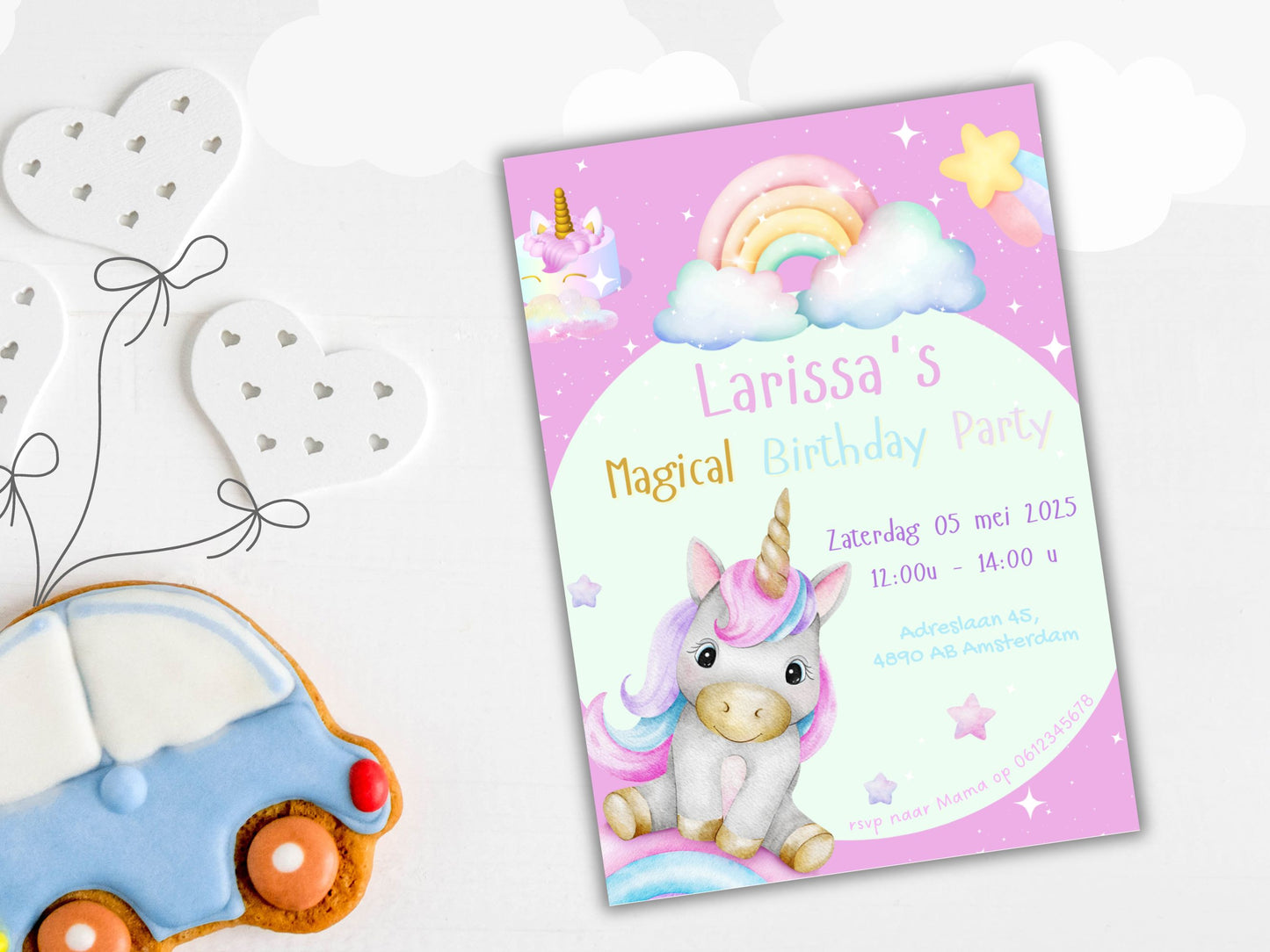 Verjaardags uitnodiging Unicorn Rainbow