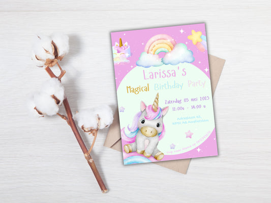 Verjaardags uitnodiging Unicorn Rainbow