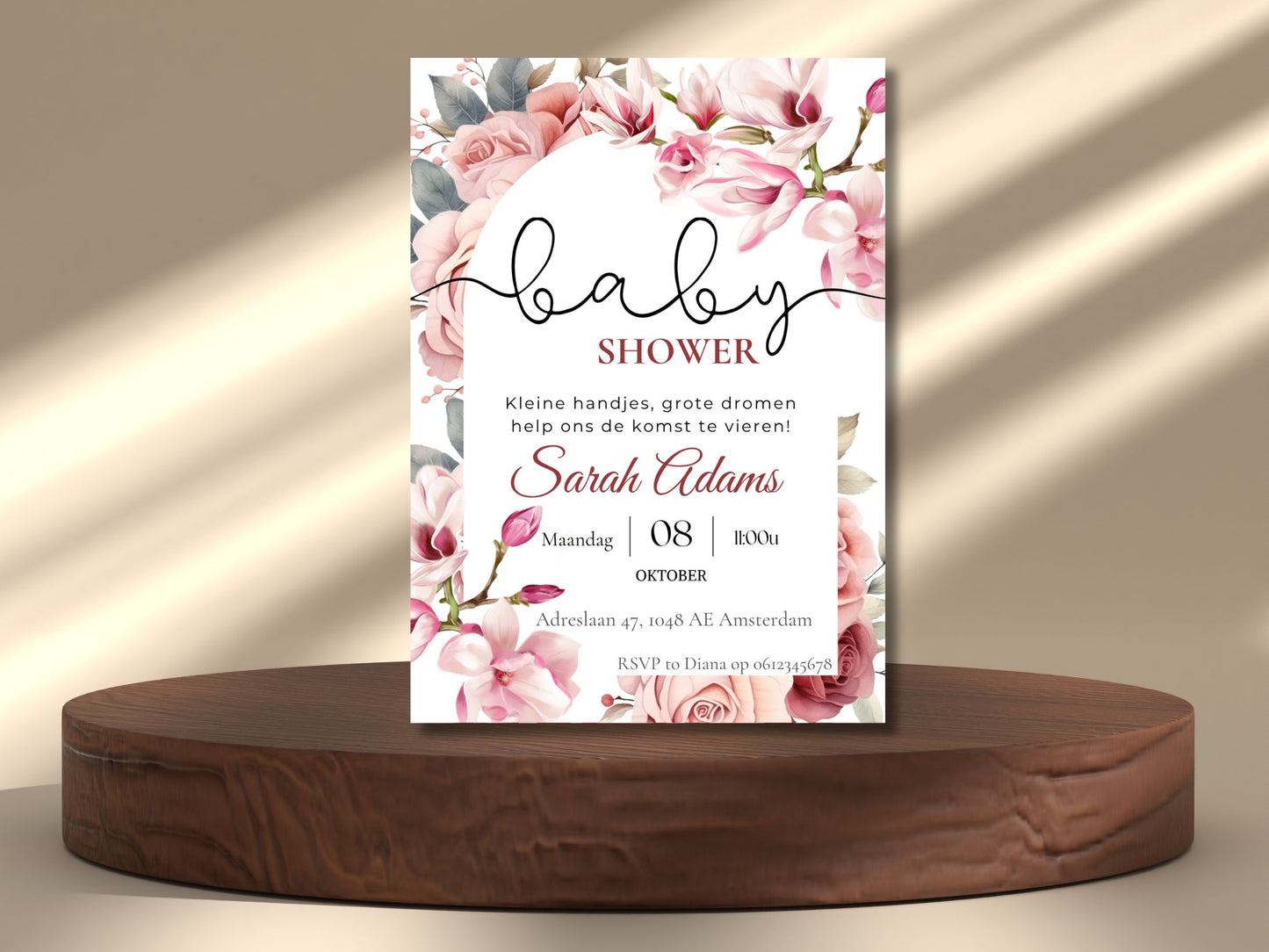 Babyshower uitnodiging Rozen