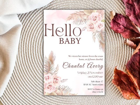 Babyshower/Gender reveal uitnodiging Boho