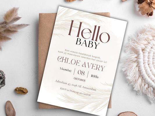 Babyshower/Gender reveal uitnodiging Boho