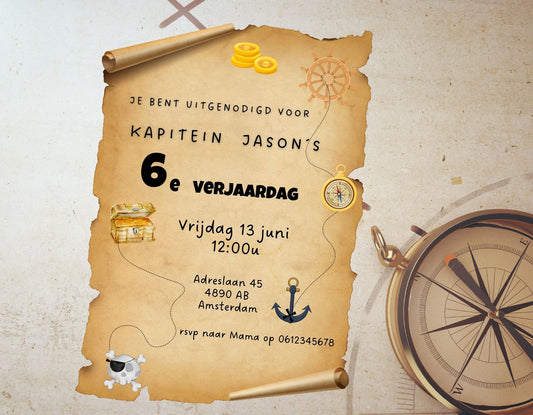 Verjaardagsuitnodiging piraat