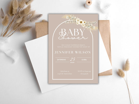 Babyshower/Gender reveal uitnodiging Boho