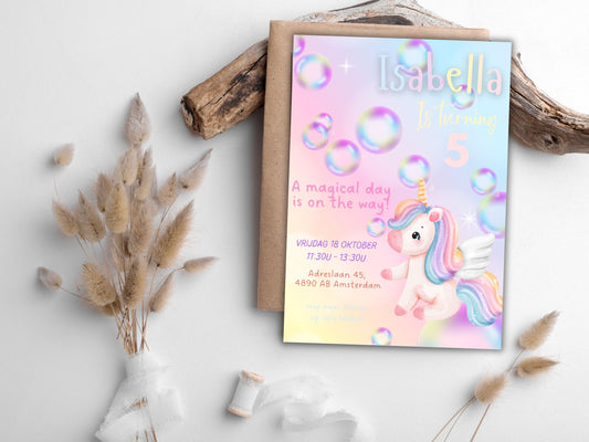 Verjaardags uitnodiging Unicorn