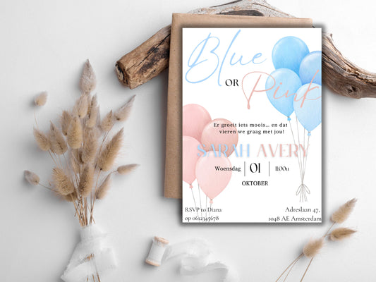Babyshower uitnodiging Gender Reveal