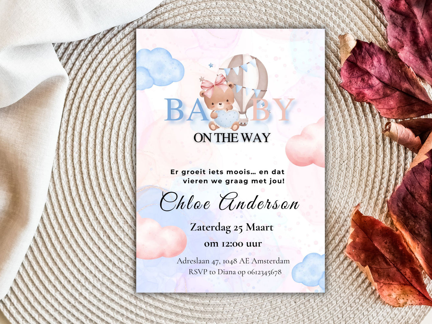 Babyshower uitnodiging Pastel