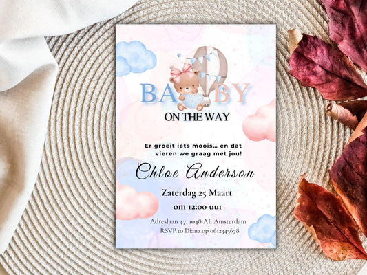 Babyshower uitnodiging Pastel