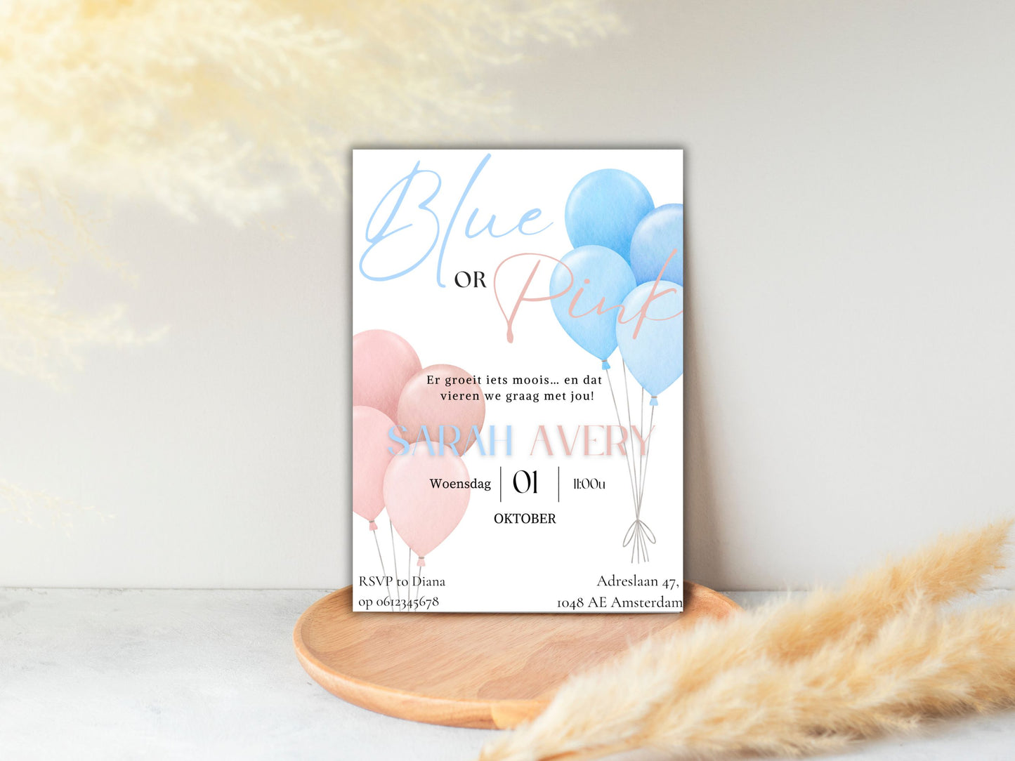 Babyshower uitnodiging Gender Reveal