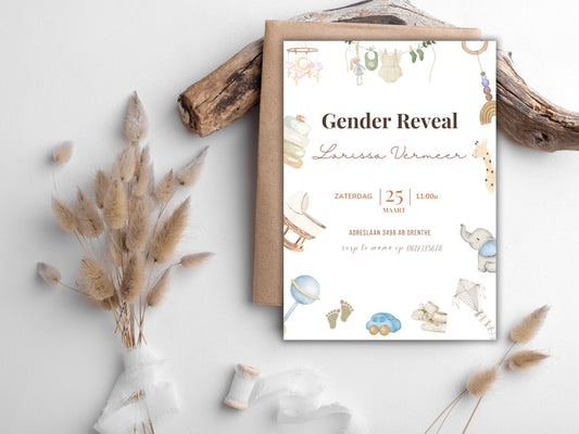 Babyshower uitnodiging Gender Reveal