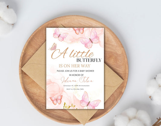 Babyshower uitnodiging butterfly on the way