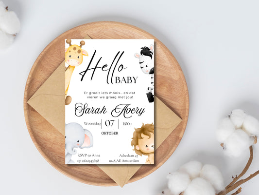 Babyshower uitnodiging Safari
