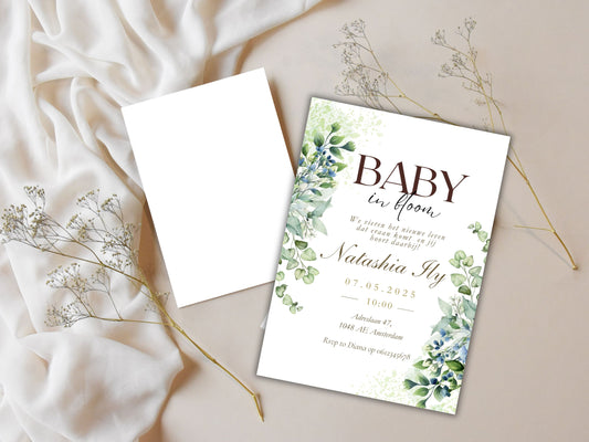 Babyshower uitnodiging botanische