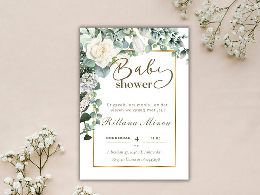 Babyshower uitnodiging botanische