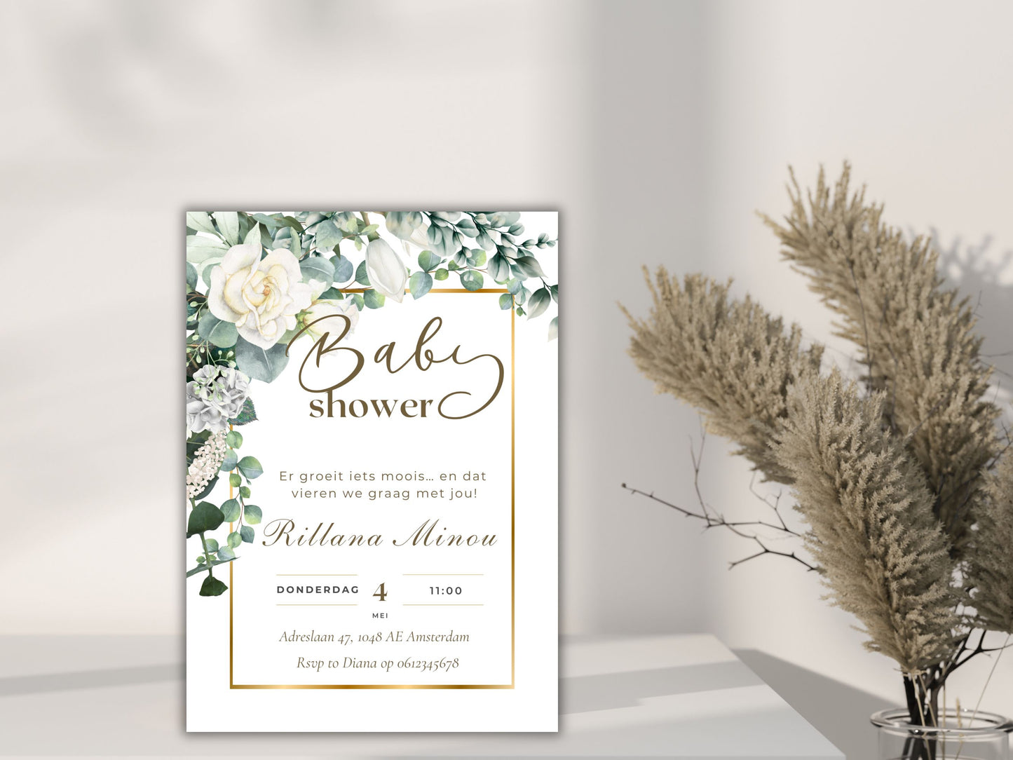 Babyshower uitnodiging botanische