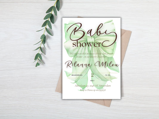Babyshower uitnodiging Strik Gender Neutraal