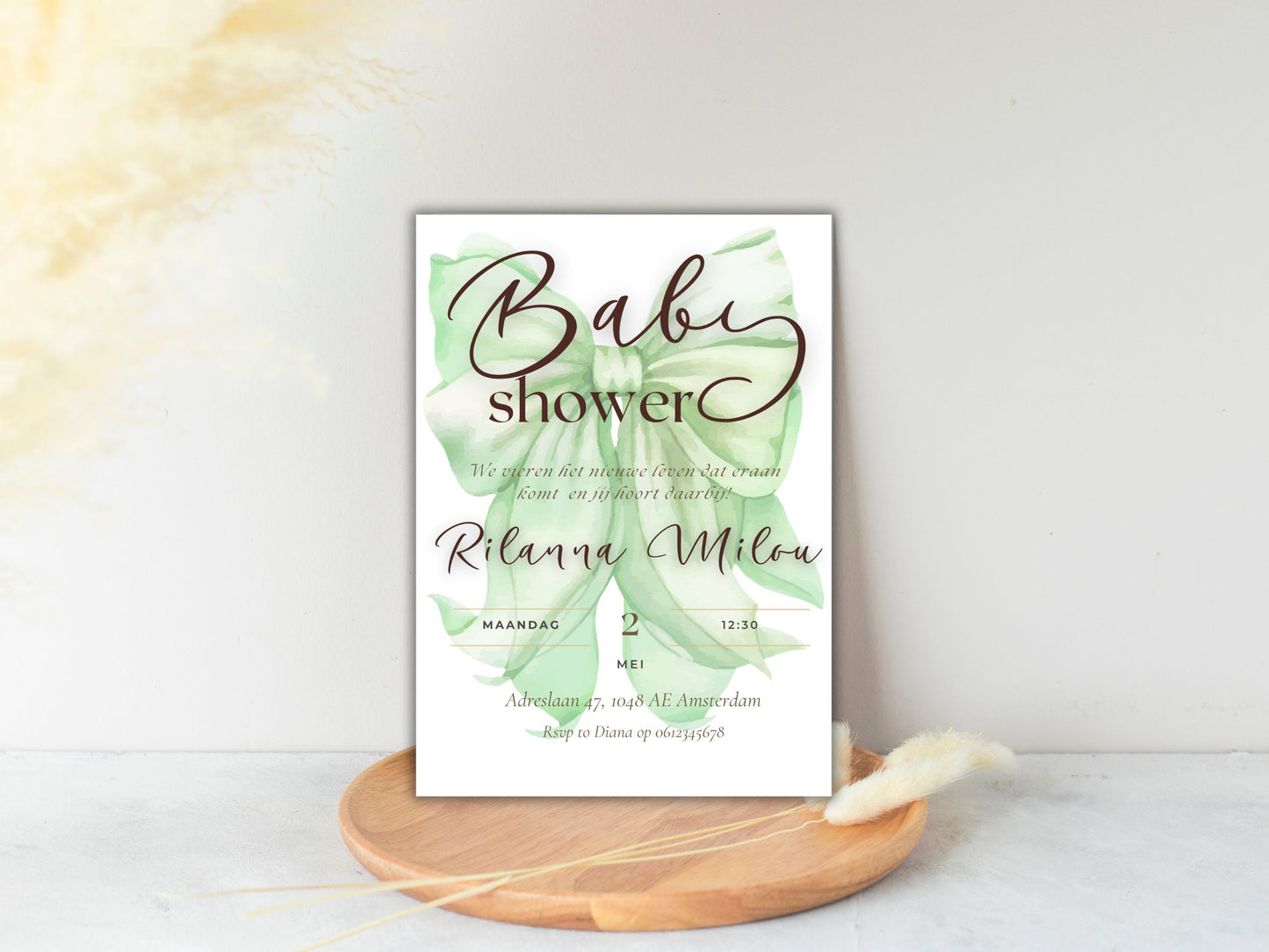 Babyshower uitnodiging Strik Gender Neutraal