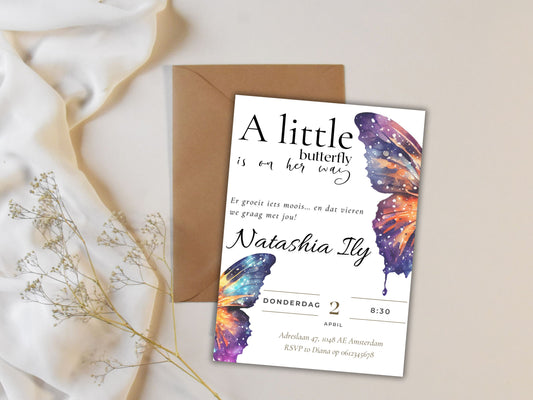 Babyshower uitnodiging A little butterfly on the way