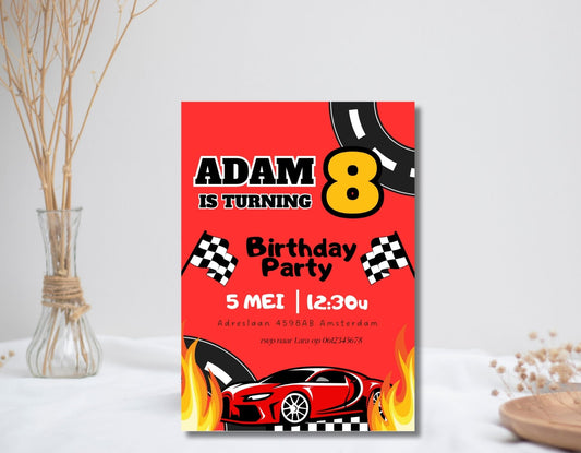 Verjaardag uitnodiging Raceauto
