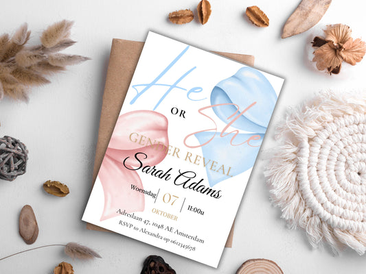 Babyshower uitnodiging Gender Reveal