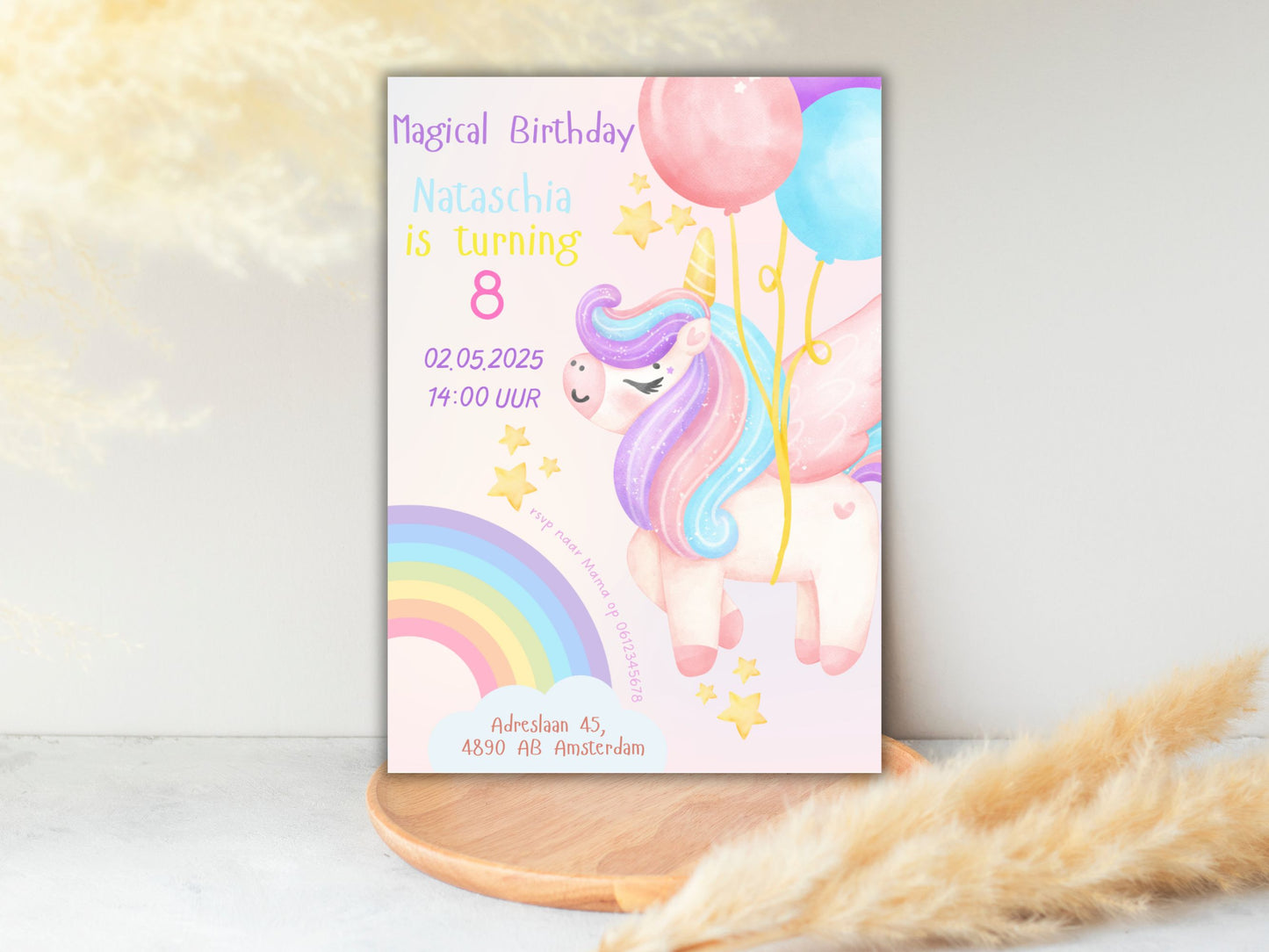 Verjaardags uitnodiging Unicorn Rainbow