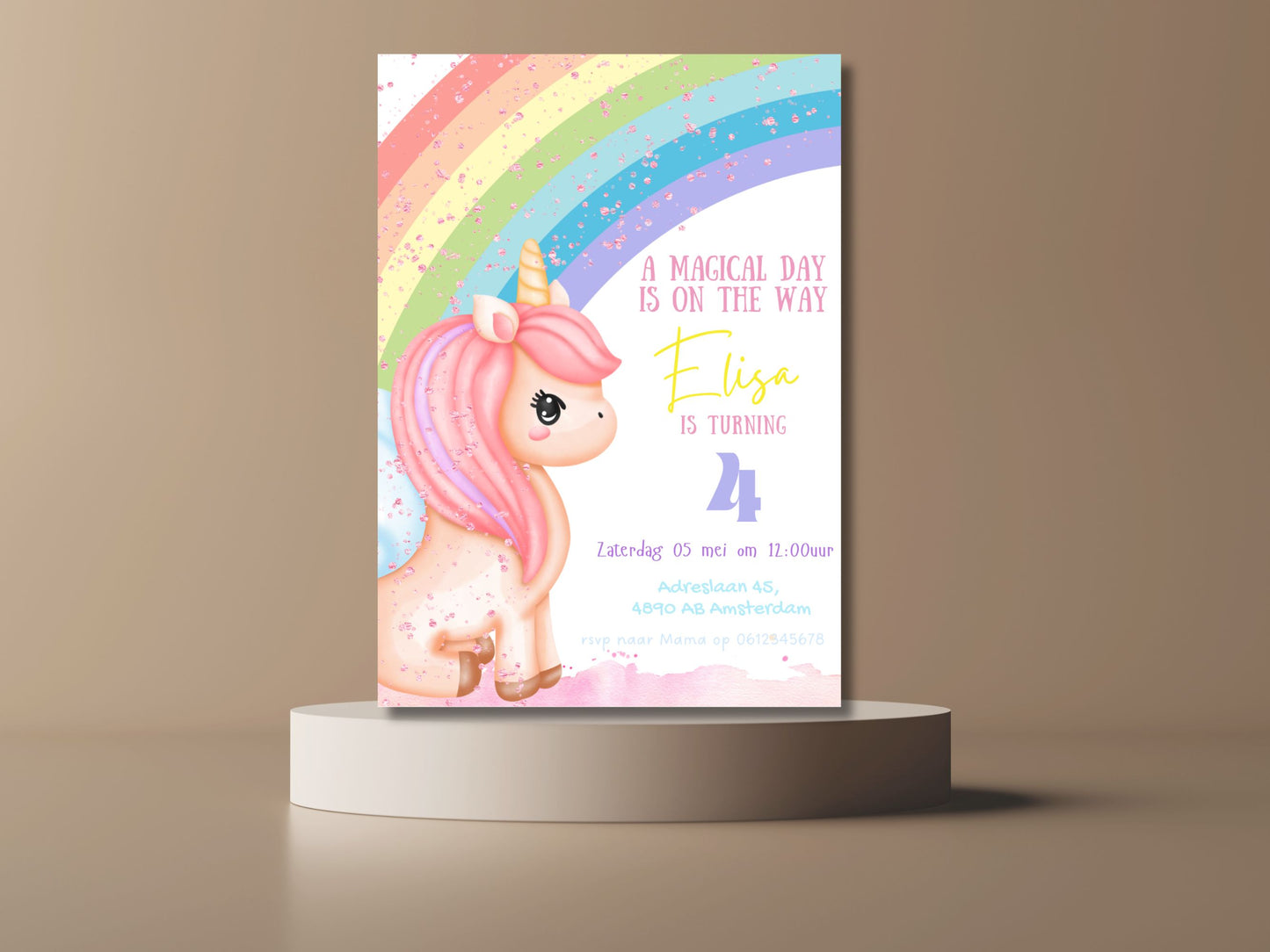 Verjaardags uitnodiging Unicorn Rainbows