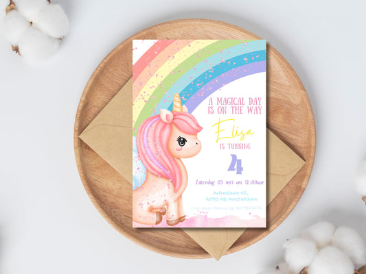 Verjaardags uitnodiging Unicorn Rainbows