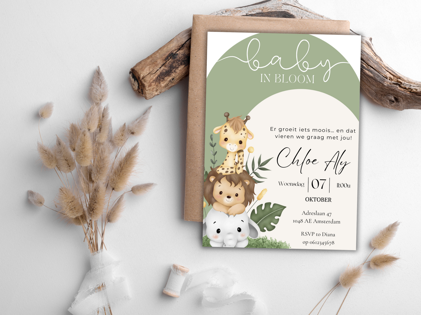 Babyshower uitnodiging Safari