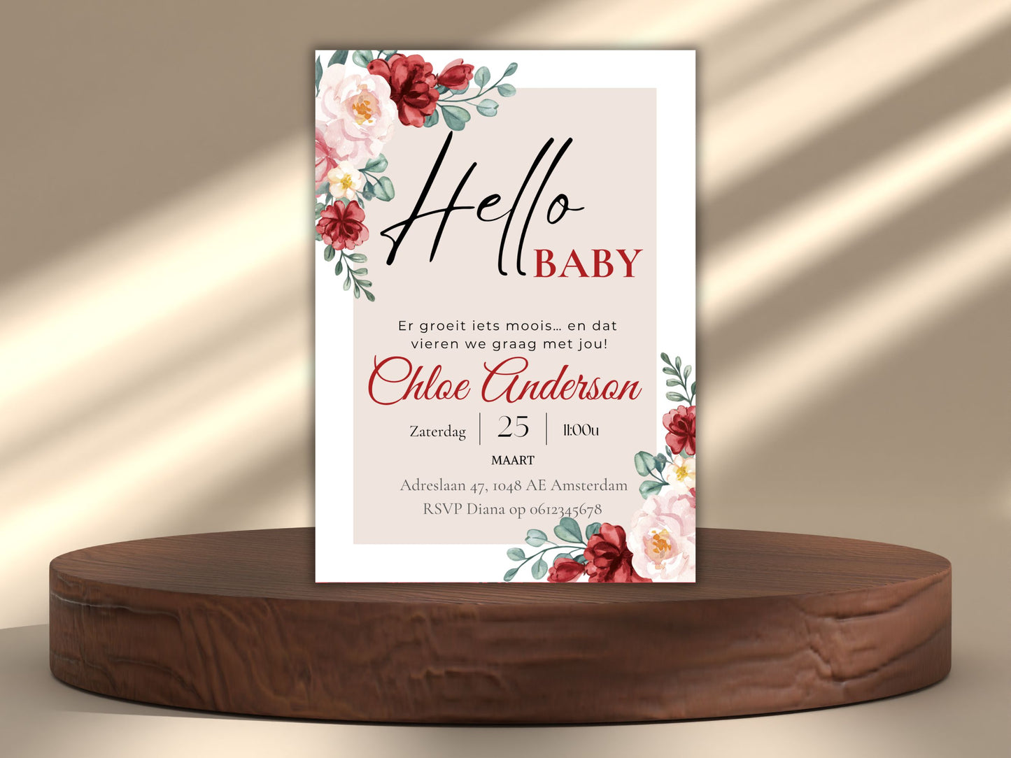 Babyshower uitnodiging Rozen