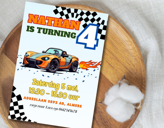 Raceauto verjaardag uitnodiging